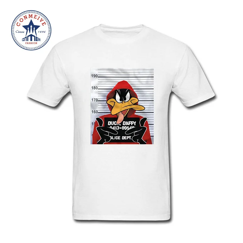 Летняя натуральная футболка с коротким рукавом, мужская одежда Looney ttes Daffy Duck Mugshot, хлопковая забавная футболка для мужчин