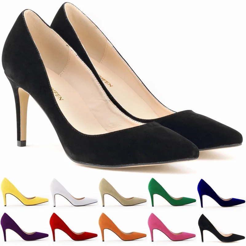 Женская обувь 34-42 женские туфли-лодочки из искусственной замши на низком каблуке 8 см Женская рабочая обувь на шпильке свадебные туфли с острым носком