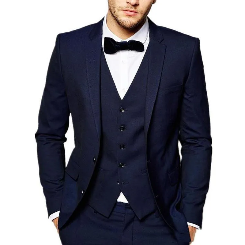 

Classic Design Navy Blue Groom Tuxedos Notch Lapel Two Button Groomsmen Mens Wedding Dress Excellent Man Suits(Jacket+Pants+Vest