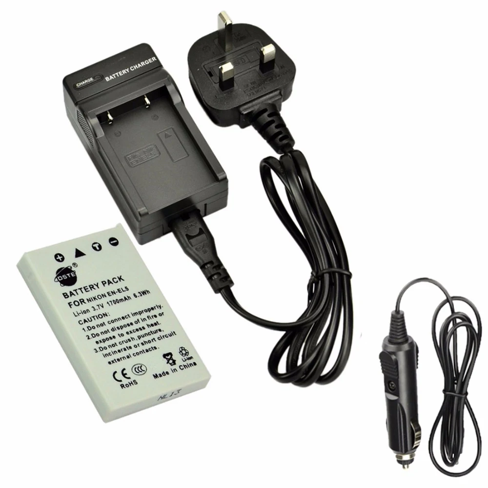 DSTE EN EL5 Rechargeable Battery with Travel and Car Charger for Nikon