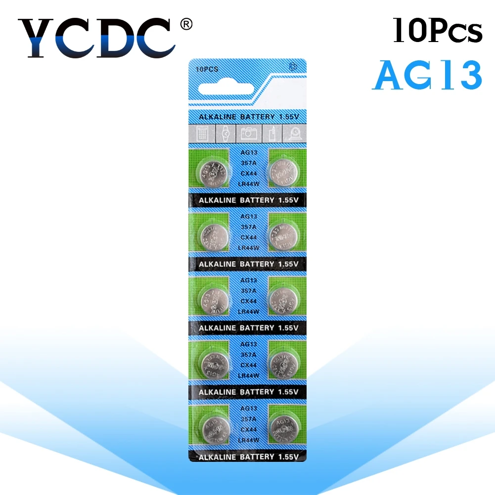 10 шт. щелочные кнопочные батарейки AG13 1 5 V LR44 L1154 RW82 RW42 SR1154 SP76 A76 357A pila lr44 SR44 AG