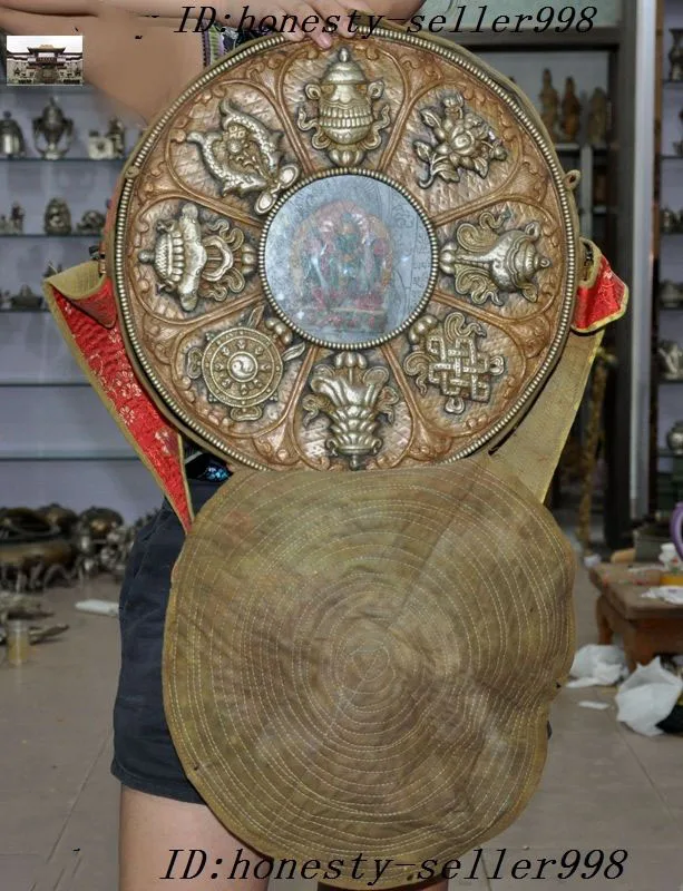 

wedding decoration Collect Old Tibet Temple Bronze 8 treasures Green Tara Shrines Pray Wall Haning