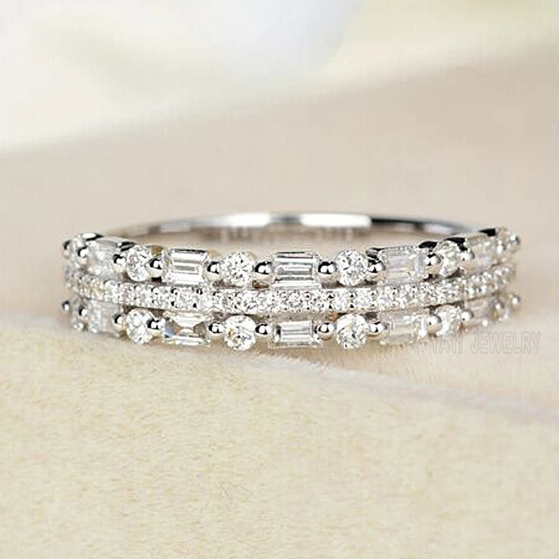 

Korean Bright Silver Plated Cubic Zirconia Rings Shining Full Crystal Rhinestone Finger Rings for Women Jewelry