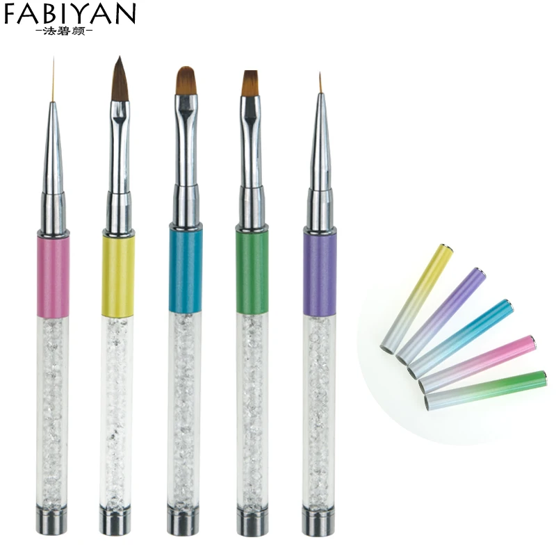 

Nail Art Brush Painting Drawing Pen Round Flat Crystal Liner Flower Design Acrylic Rhinestones Manicure Tools UV Gel Tips Polish