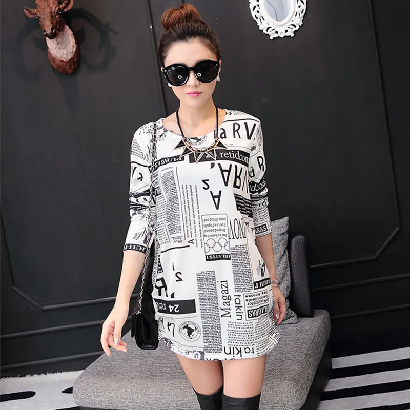 

Fashion winter dress plus size long sleeve o-neck floral print cartoon cute women sweater knitting dresses loose tops
