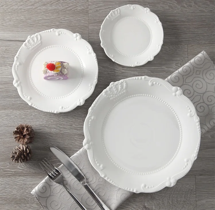 6'' 8'' 10 '' Royal Crown Relief Ceramic Dinner Plate Set Porcelain Main Dish Serving Tray Tableware For Restaurant Home Cafe