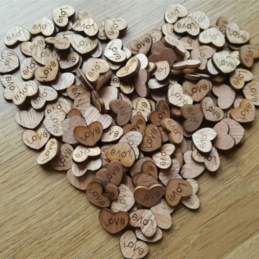 

2017 100pcs Rustic Wooden Wood Love Heart Wedding Table Scatter Decoration Crafts 612