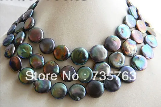 

HOT 00365 50'' 14mm Black Coin Freshwater Pearl Necklace