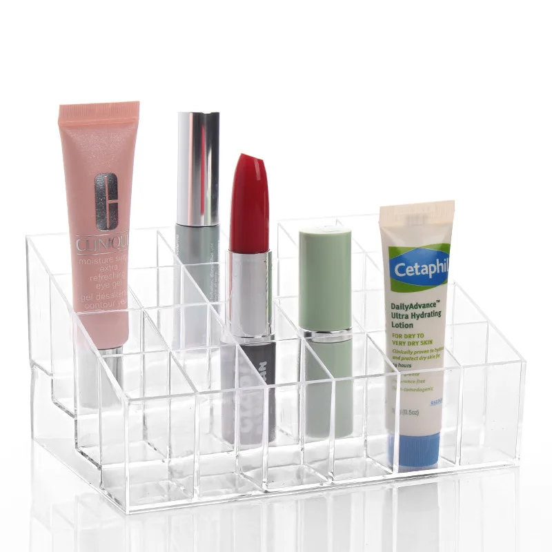 

24 Transparent Grid Storage Box Cosmetics Lipstick Make-up Makeup Organizer Storage Box Cosmetic Desktop Storage
