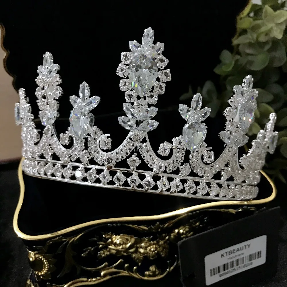

New Rhinestone Zircon Custommade Big Tiara Handmade Fashion Hairband Royal Bridal Wedding Dressing Crown Accessory Women Jewelry