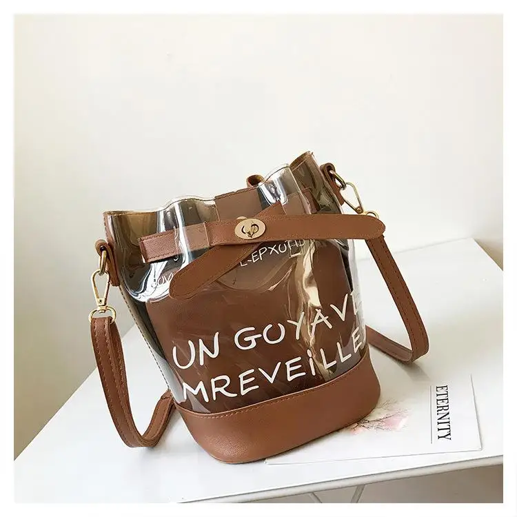 Brown Femme sac прозрачная сумка в форме бочонка оранжевая ПВХ женская прозрачная сумочка твердая мягкая застежка женская сумка на плечо MS Прозрачная женская сумка - Цвет: Brown