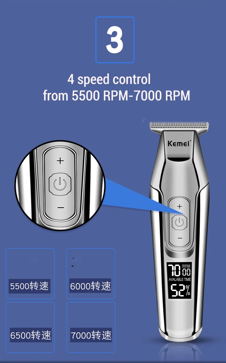 Профессиональная машинка для стрижки волос Kemei, ЖК-дисплей, 0 мм, триммер для бороды, волос для мужчин, машинка для стрижки волос, электрическая машинка для стрижки