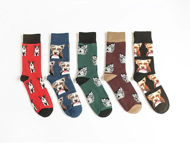 Новое поступление, счастливые мужские носки, высокие носки с круглым вырезом, длинные, зимние, Осенние, модные, модные, классные Носки с рисунком собаки, собаки, волка