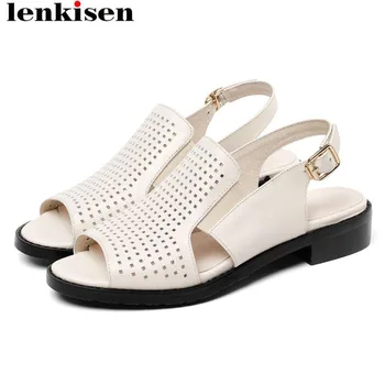 

Vintage fashion gladiator shoes genuine leather slip on slingback women sandals peep toe breathable British big size shoes L41