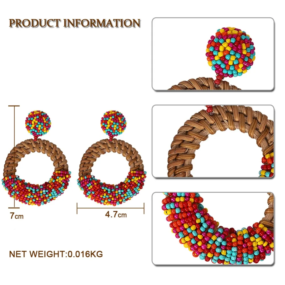 Dvacaman плетеные серьги-капли из ротанга, плетеные полые круглые бамбуковые массивные серьги из рафии, модные женские аксессуары