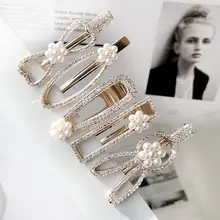 Женские заколки для волос с искусственным жемчугом и цветами, блестящие аллигаторные заколки со стразами, полые Винтажные заколки с кроличьими ушами