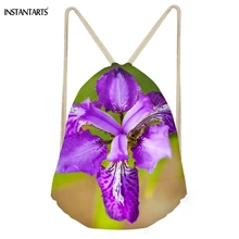 INSTANTARTS фиолетовый цветок ирис печатные женские мешки с Кулиской модные рюкзаки для хранения мягкие многофункциональные пляжные сумки для девочек