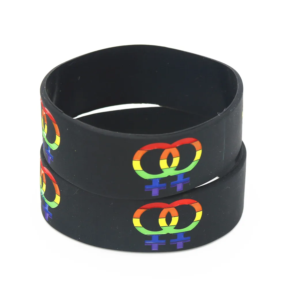 

Fashion 25PCS Pride Lesbian Silicone Wristband Rainbow Color Female Sign Girl Gender Logo Rubber Bracelets&Bangles Gifts SH157