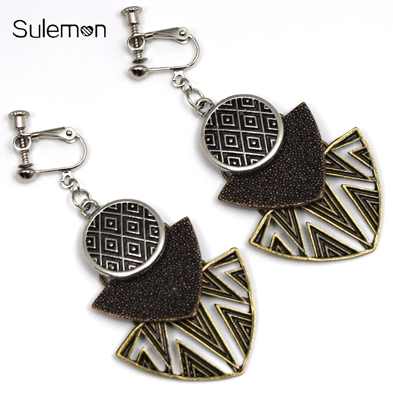 

Vintage Geometry Metal Earring Non Pierced Ear Clips Round Triangle Metal Clip Earrings Without Piercing Women Earring CE341