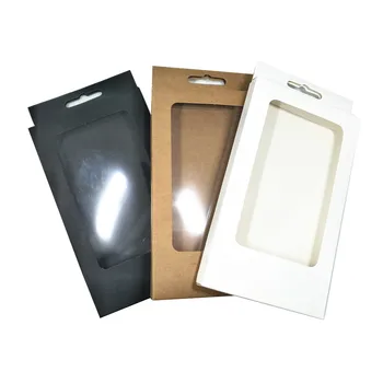 

300Pcs/lot Wholesale Plastic Kraft Paper Packaging Box with Clear Window Handmade Gifts Retails Packing Box with Euro Hang Hole