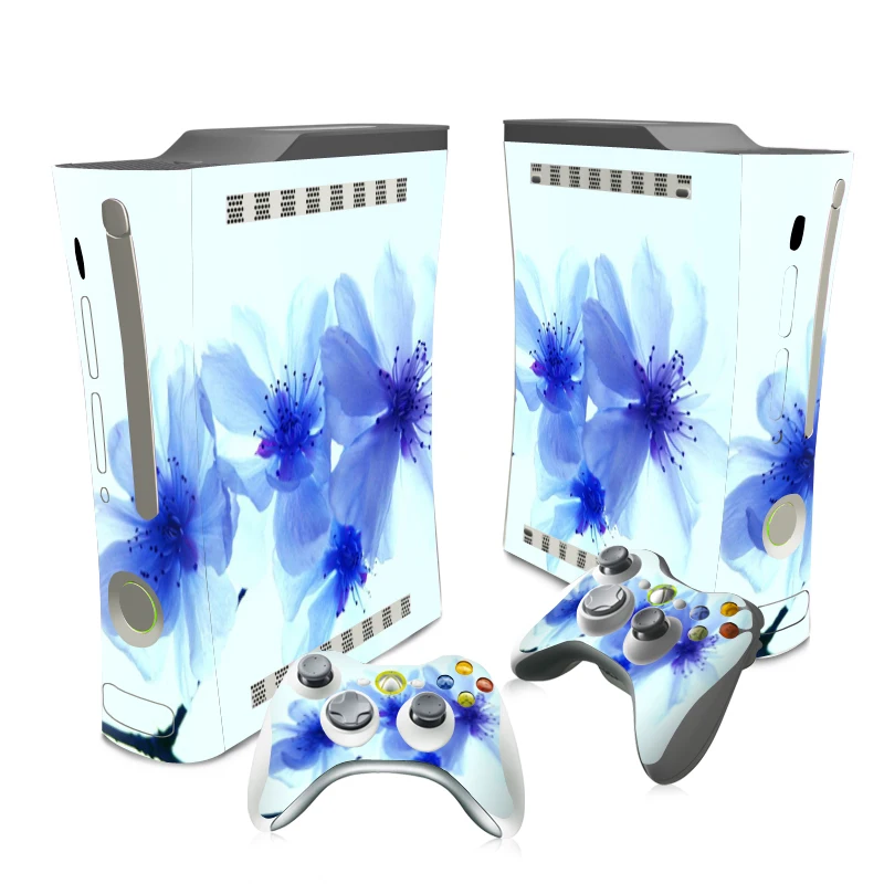 

OSTSTICKER Blue Flower Sticker For Microsoft Xbox 360 Fat Skin Sticker Skin Sticker For Xbox 360 Fat Decal free shipping