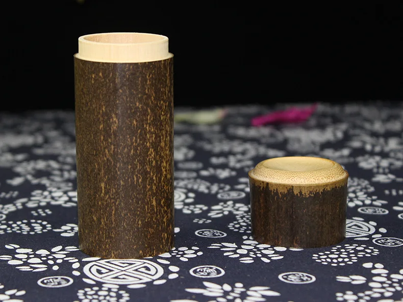

1PC Natural Bamboo Tea Box Tea Canister Kitchen Storage Jars Column Fahion Bottles Chests Cultural Spice Box Tea Caddy LC 108