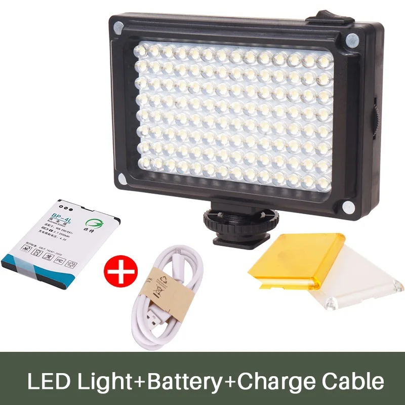 w battery and cable Светодиодный видеоподсвет для фотокамеры 112 светодиодов с желтым и белым фильтрами на свадьбе для Canon Nikon - Цвет: w battery and cable
