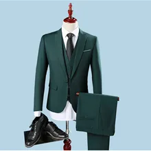 Красивый Зеленый Хантер Жених Смокинги Лучший Мужские Костюмы(Куртка+ Брюки+ жилет) Однобортный Заказ Бизнес формальный Повод Костюм