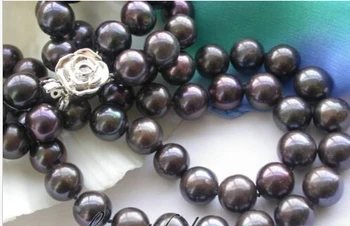 

FREE SHIPPING 00107 black round freshwater pearl necklace