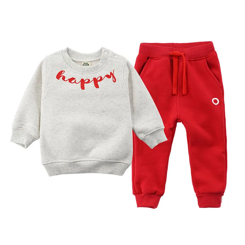 

Autumn Winter Baby Boys Girls Clothing Set Children Thick Sweatshirts Toddler Sports Suit Kids Plus Velvet Tops Pant Costume G59