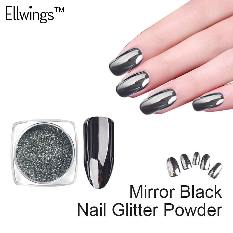 Ellwings 1g Mirror Black Nail Glitter Powder Dazzling Chrome Pigment