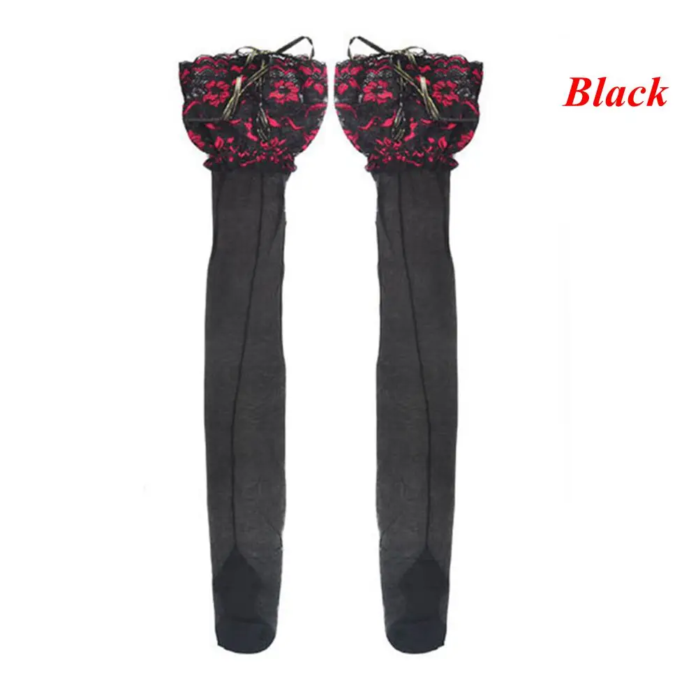 Модные женские кружевные колготки с цветочным принтом, сексуальные женские чулки, 1 пара - Цвет: Черный