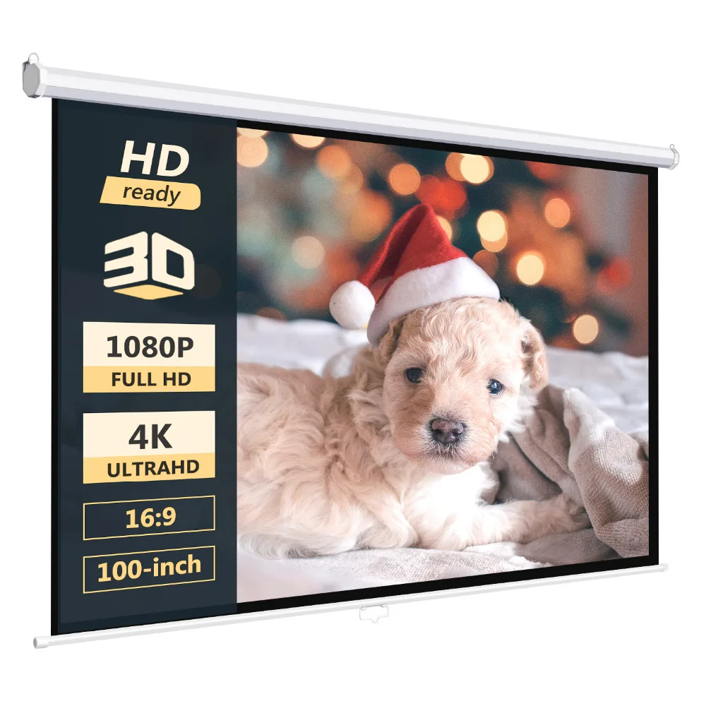 

Neewer 100-inch Projector Screen, Manual Pull Down Self-lock Projection Screen 16:9 100-inch Diagonal 4K HD with Metal Housing