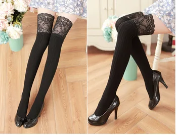

3 Pcs/lot New No Box Sexy Elegant Black Lace Long Women's Clothing Stockings Cotton Japan Students Style Spring Vertical Stripes