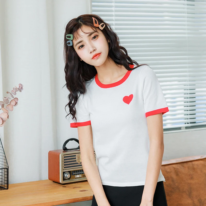 Для женщин футболки Harajuku Ulzzang студент Ulzzang шик ЛЮБОВЬ футболка с короткими рукавами леди Kawaii Ins туника для Для женщин Ins панк Повседневное