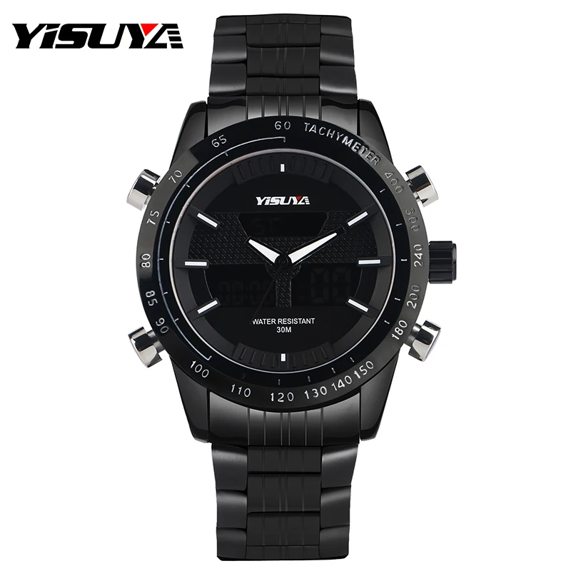 

YISUYA Chronograph 3ATM Water Resistant Calendar Wrist Watch Stainless Steel Band Strap Pilot Quartz Day-Date Noctilucent