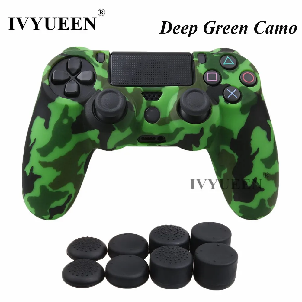 IVYUEEN для Dualshock 4 силиконовая камуфляжная Защита Чехол для playstation 4 PS4 DS4 Slim Pro контроллер кожи с 8 захватами для большого пальца - Цвет: Deep Green Camo