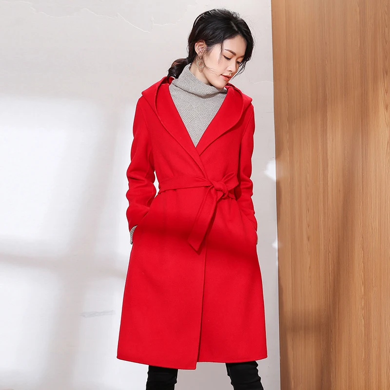 AYUNSUE двустороннее шерстяное пальто Женская куртка Осень Зима куртка женская с капюшоном шерстяные пальто и куртки Женская MY3668 - Цвет: red