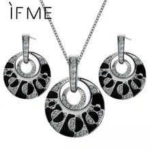 IF ME Модные женские наборы ювелирных изделий с кристаллами, Серебряный геометрический Набор круглых украшений, ожерелье, серьги, новинка