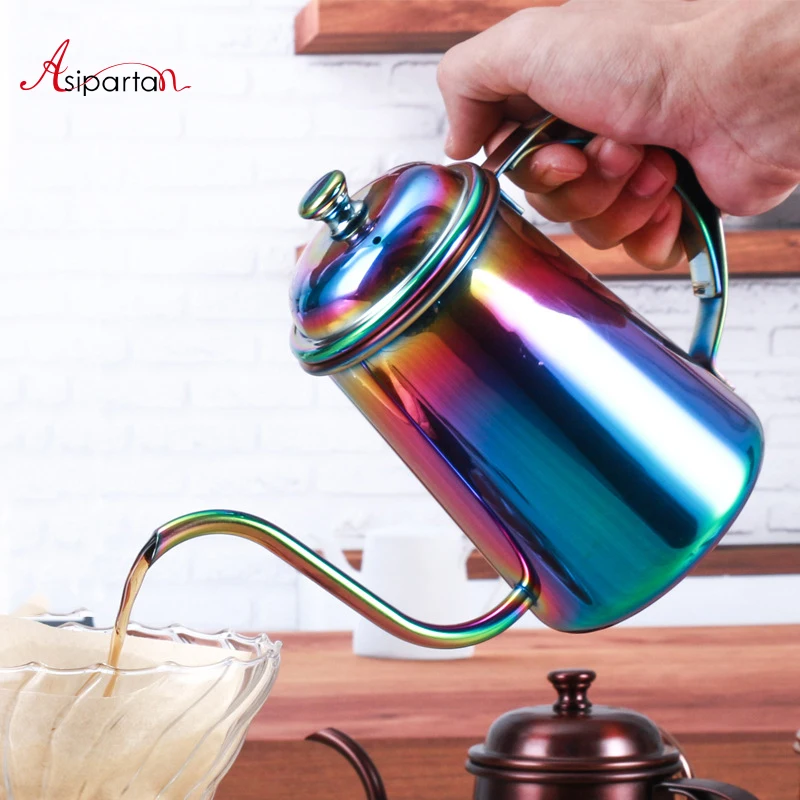 Asipartan المقاوم للصدأ وعاء القهوة طويلة الفم معقوفة صنبور الأواني غلايات 650 ملليلتر الشاي القهوة بالتنقيط باريستا أداة coffeeware