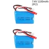 2 pièces 7.4 V 1100 mAH Lipo batterie pour Huanqi 827 871 MJX T10 T11 T34 7012 RC bateau batterie avec JST Plug 7.4 V 1100 mAH 15C 18500 2S ► Photo 1/6