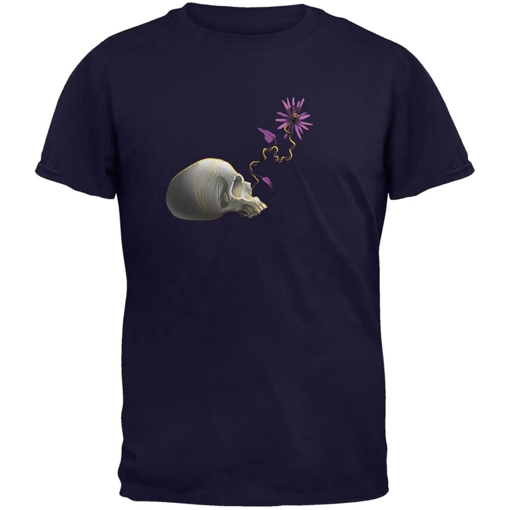 

Skull Purple Flower Navy Adult T-Shirt Stranger Things Graphic Tees Men