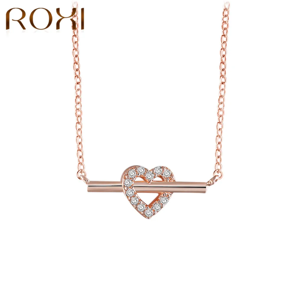 

ROXI Simple Rose Gold Chain Choker Necklace Heart Love Crystal Pendant Necklaces Women Wedding Jewelry collier femme Dropship