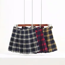 Autumn Winter Harajuku Women Fashion Skirts Cute Yellow Black Red Lattice Pleated Skirt Punk Style High Waist Female Short Skirt