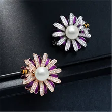 Korean Electroplated Vintage Copper Zircon Pearl Stones Women Brooches Pins Scarf Buckle Fashion Jewelry Accessories-SFF funmor korean round lady brooches simulated pearl metal corsage circle scarf decoration hair sweater cloak buckle pins jewelry
