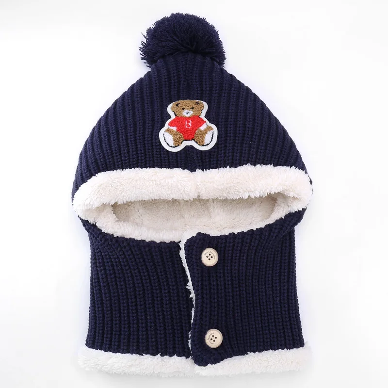 Новая детская зимняя плюшевая шапка для мальчиков и девочек, шарф, детская шапка с капюшоном, зимние шапки для маленьких девочек, От 1 до 12 лет шапка с капюшоном в масках - Цвет: dark blue