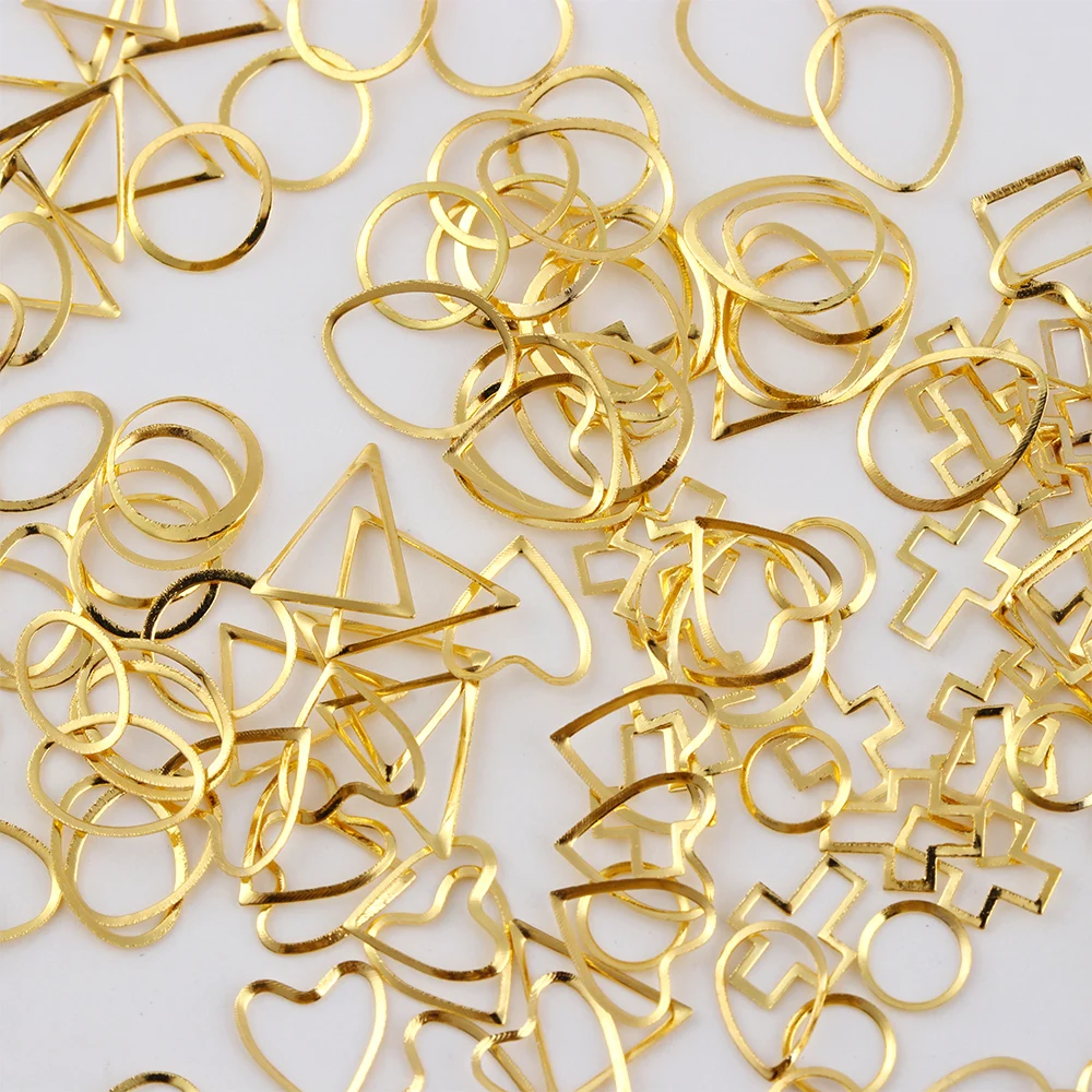 1 коробка золотой смешанный полый дизайн ногтей 3D украшения металлическая рамка украшения для ногтей заклепки круглые квадратные капли для маникюра гвозди камень