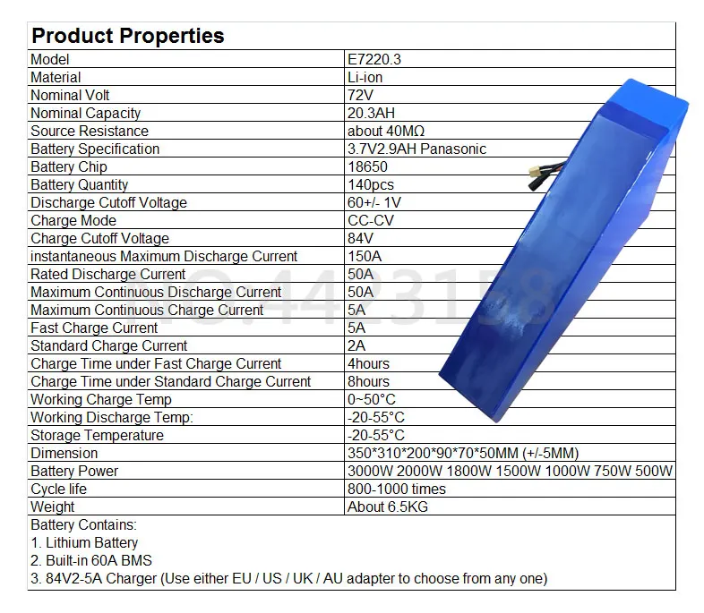 72 V батарея 72 V 3000 W использовать телефон panasonic Электрический велосипед батарея 72 V 20AH треугольник литиевая батарея с 60A BMS+ 84 V зарядное устройство+ сумка