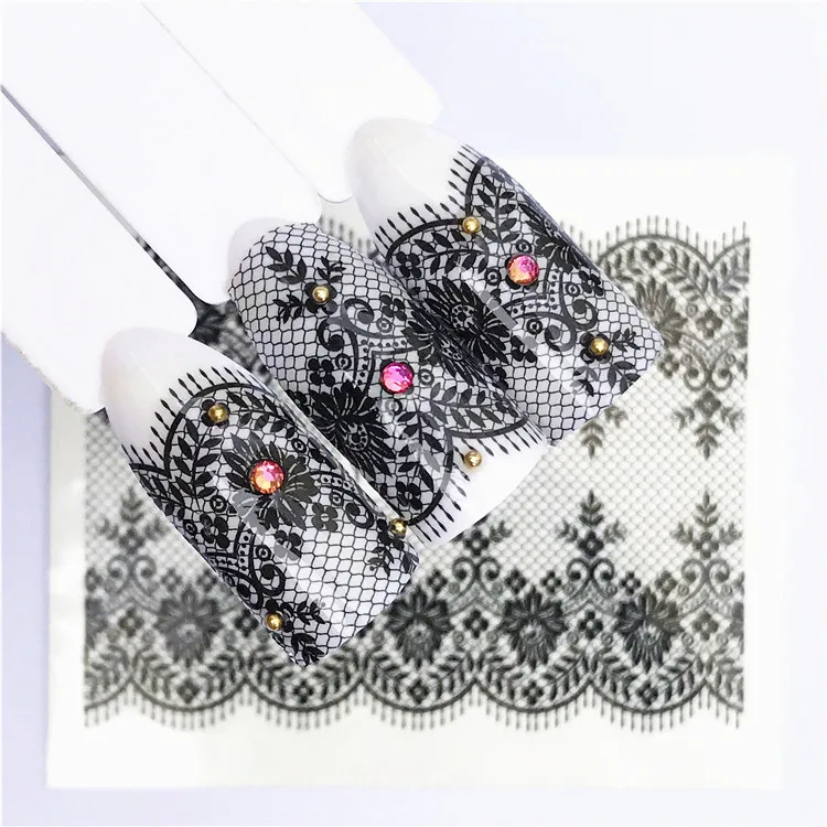 1 pcs Lace Netting Nail Stickers Flowers plants Water Decal Cat Plant Pattern 3D Manicure Sticker Nail Art Decoration m1N72 - Цвет: 3