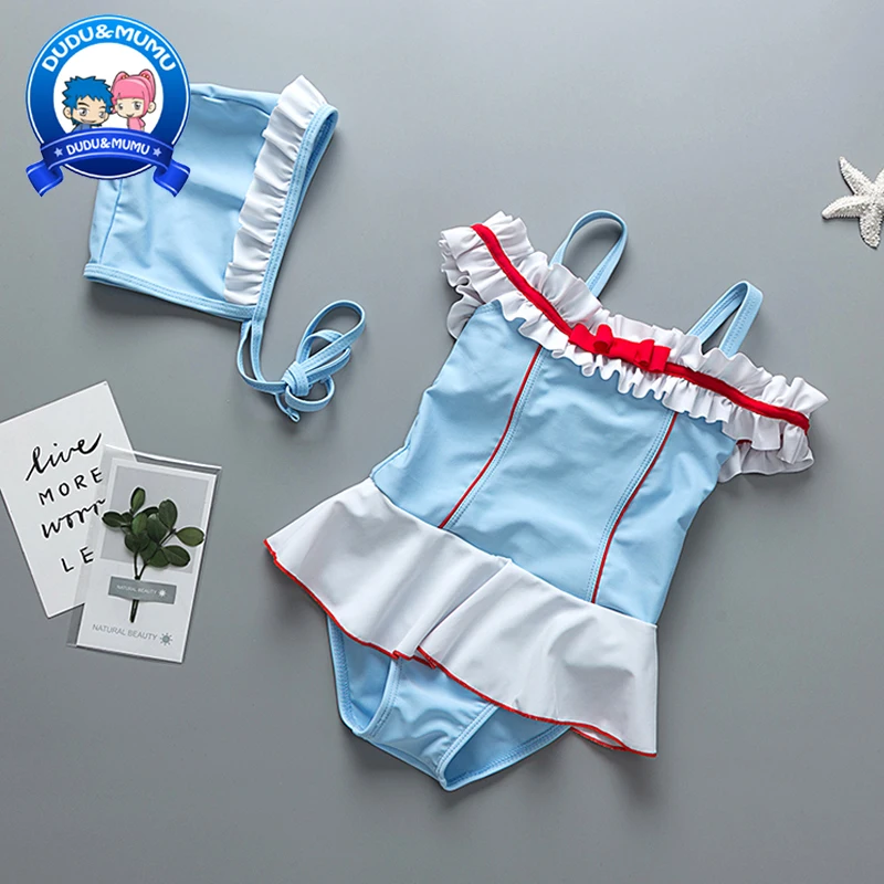 Новинка 2019 года, стильный купальник для девочек, Цельный купальник бикини + шапочка, летняя одежда, купальный костюм, пляжная одежда